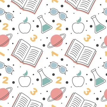 Happy Teacher Seamless Pattern Design Educational Style Elements in Templat.. 스톡 일러스트