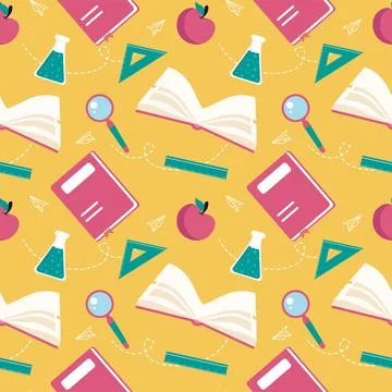 Happy Teacher Seamless Pattern Design Educational Style Elements in Templat.. 스톡 일러스트