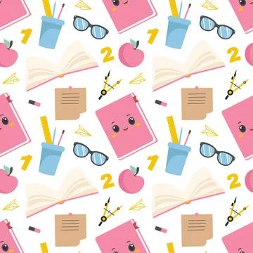 Happy Teacher Seamless Pattern Design Educational Style Elements in Templat.. イラスト素材