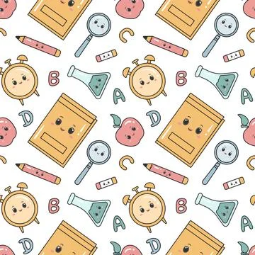 Happy Teacher Seamless Pattern Design Educational Style Elements in Templat.. 스톡 일러스트