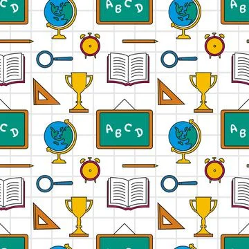 Happy Teacher Seamless Pattern Design Educational Style Elements in Templat.. Illustrazione stock