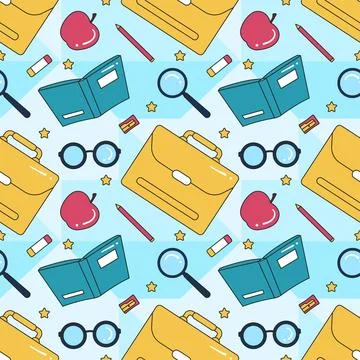Happy Teacher Seamless Pattern Design Educational Style Elements in Templat.. 스톡 일러스트