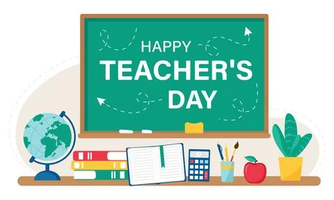 Happy teacher's day illustration with school supplies Stock Illustration