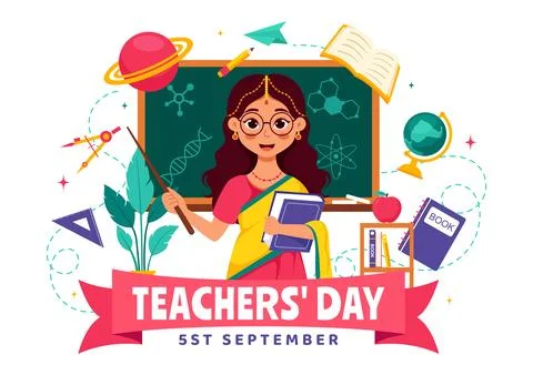 Happy Teachers Day in India Vector Illustration featuring Teacher Wearing T.. Stock Illustration