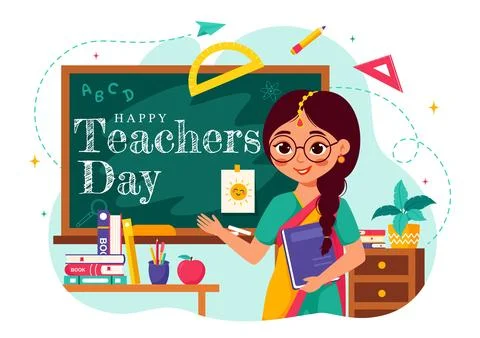 Happy Teachers Day in India Vector Illustration featuring Teacher Wearing T.. Stock Illustration