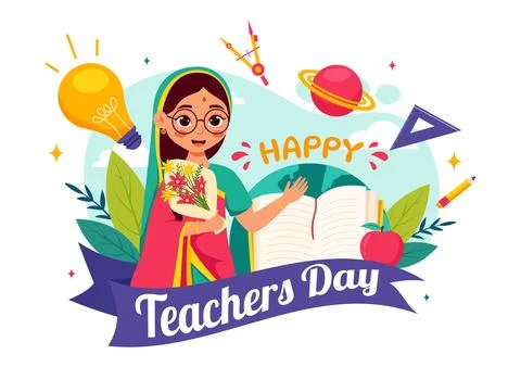 Happy Teachers Day in India Vector Illustration featuring Teacher Wearing T.. Stock Illustration