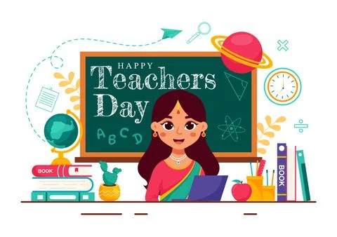 Happy Teachers Day in India Vector Illustration featuring Teacher Wearing T.. Stock Illustration