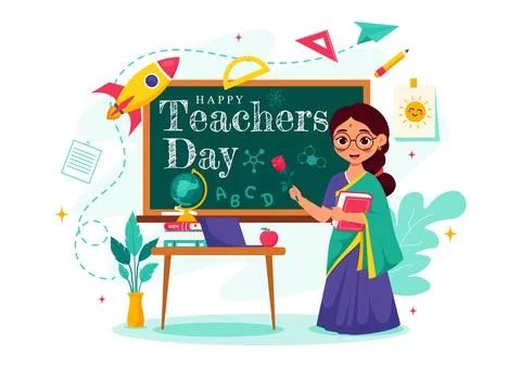 Happy Teachers Day in India Vector Illustration featuring Teacher Wearing T.. Stock Illustration