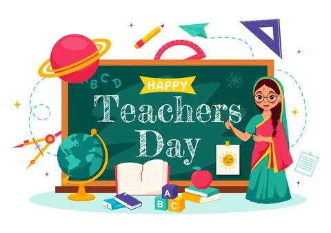 Happy Teachers Day in India Vector Illustration featuring Teacher Wearing T.. Stock Illustration