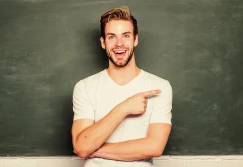 Happy teachers day. Master of simplification. Man teacher in front of chalkboard Stock Photos