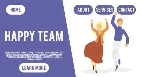 Happy team concept of website interface with people, flat vector illustration. Stock Illustration