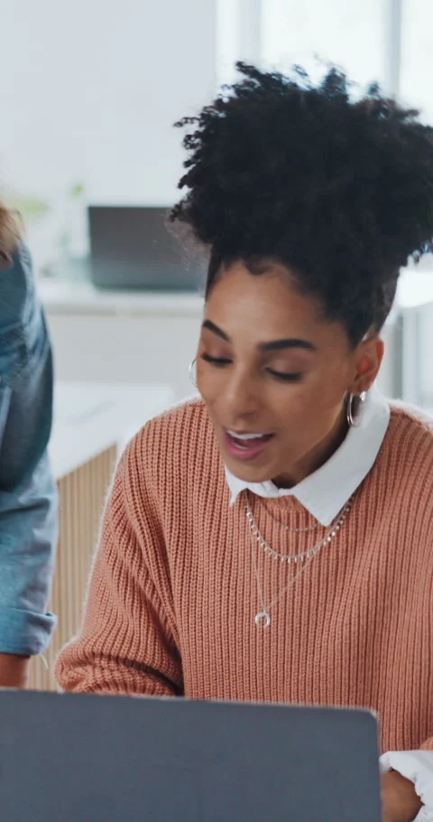 Happy, teamwork or laptop with high five for business success, winning or Stock Footage 336782419