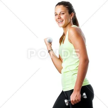 Happy teen girl doing fitness workout. Stock Photos