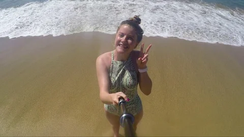 Happy Teen Takes A Selfie Video On The B... | Stock Video
