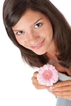 Happy teenager with gerber daisy Stock Photos