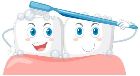 Happy teeth brushing itself  on white background Stock Illustration