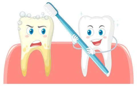 Happy teeth brushing with a toothpaste on white background Ilustración de archivo