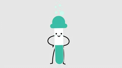 Happy Test Tube Character with Bubbles for Science Education on Green Screen Stock Footage 324066859