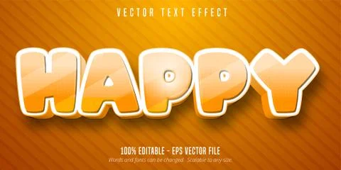 Happy text, cartoon style editable text effect Stock Illustration