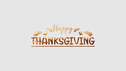 Happy Thanksgiving 3D copper text with autumn leaves on transparent background Stock Footage 318865862