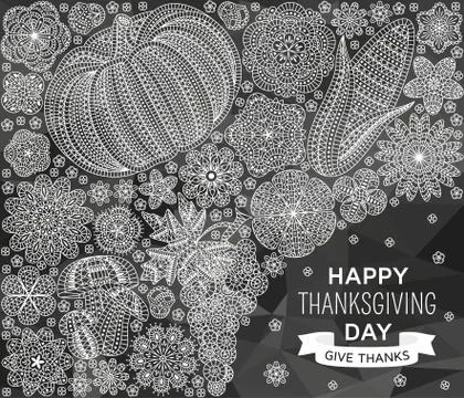 Happy Thanksgiving background with creative vegetables and flowers Stock Illustration