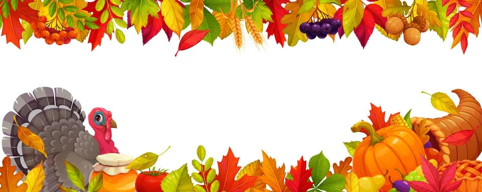 Happy Thanksgiving border frame with cornucopia Stock Illustration