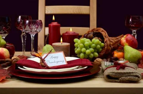 Happy Thanksgiving classic table setting. Stock Photos