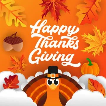 Happy Thanksgiving day background vector with decorative leaves, pumpkins, an Stock Illustration