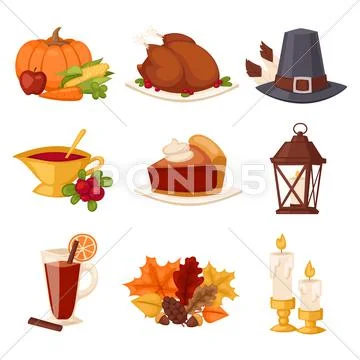 Happy Thanksgiving Day set vector Stock Illustration