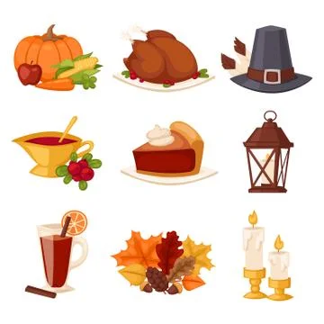 Happy Thanksgiving Day set vector Stock Illustration