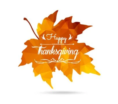 Happy Thanksgiving. Maple leaf in triangular style with dropped shadow Stock Illustration