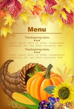 Happy thanksgiving menu Vector realistic Stock Illustration