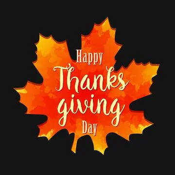 Happy thanksgiving red maple leaf card dark square Stock Illustration