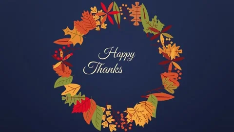 Happy Thanksgiving script lettering inside an autumn leaves wreath assembling Stock Footage 348616964