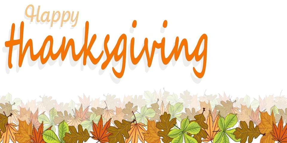 Happy Thanksgiving script with pumpkins and leaves vector illustration on whi Stock Illustration