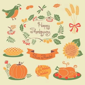 Happy Thanksgiving set of elements for design. Illustrazione stock