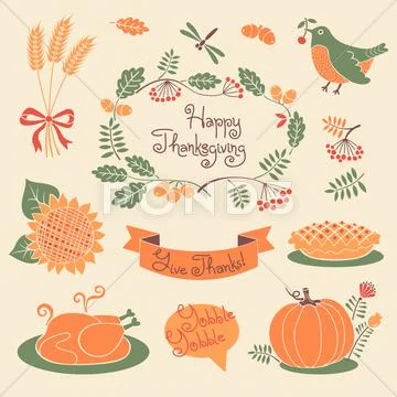Happy Thanksgiving set of elements for design. Stock Illustration