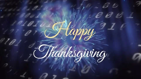 Happy thanksgiving text against binary coding data processing on blue background Stock Footage 162890607