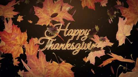 Happy Thanksgiving text with autumn leaves falling animation Stock Footage