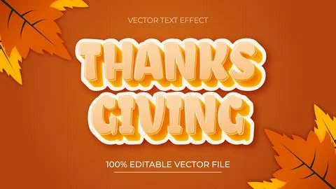 Happy thanksgiving text editable text effect autumn fest day Stock Illustration