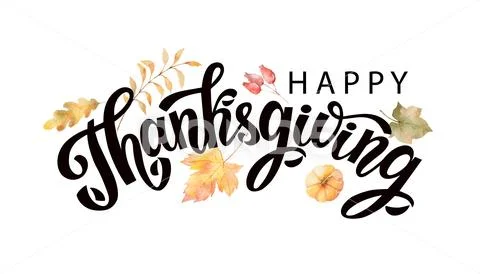 Happy thanksgiving text with vector watercolor autumn leaves and branches iso Stock Illustration