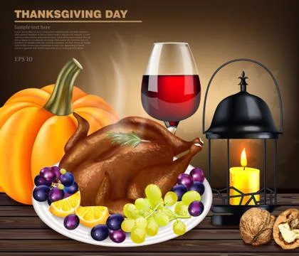 Happy thanksgiving turkey menu Vector realistic. Autumn fall 3d detailed symb Stock Illustration