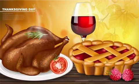 Happy thanksgiving turkey menu Vector realistic. Autumn fall 3d detailed symb Stock Illustration
