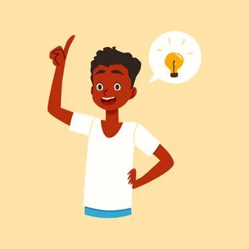 Happy thinking child boy with light of idea a flat cartoon vector illustration 스톡 일러스트