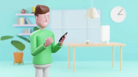 A happy three dimensional animated man wearing Stock Footage 333113447