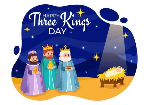 Happy Three Kings Day Vector Illustration to Faith on the Divinity of Jesus.. Stock Illustration