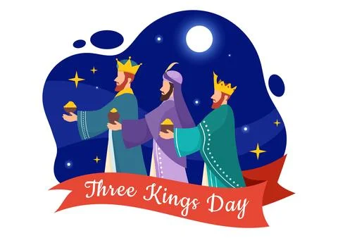Happy Three Kings Day Vector Illustration to Faith on the Divinity of Jesus.. Stock Illustration