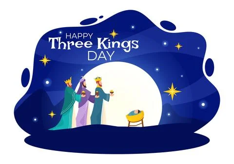 Happy Three Kings Day Vector Illustration to Faith on the Divinity of Jesus.. Stock Illustration