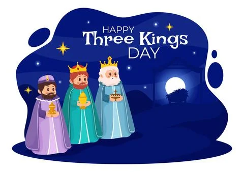 Happy Three Kings Day Vector Illustration to Faith on the Divinity of Jesus.. Stock Illustration