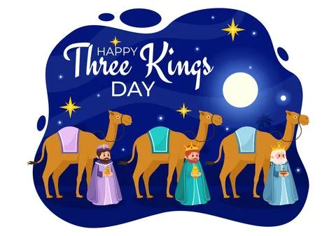 Happy Three Kings Day Vector Illustration to Faith on the Divinity of Jesus.. Stock Illustration